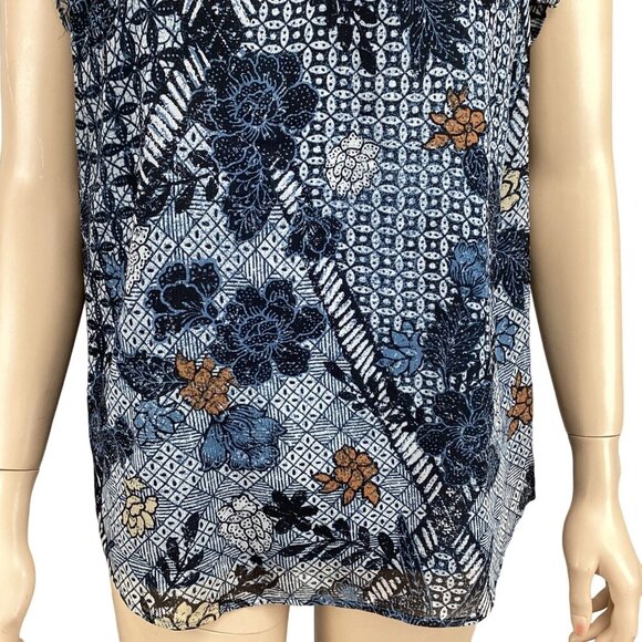 Maison D’Amelie Floral Sleeveless Top Blue & Orange Size Medium Ruffle V-neck - Picture 7 of 7